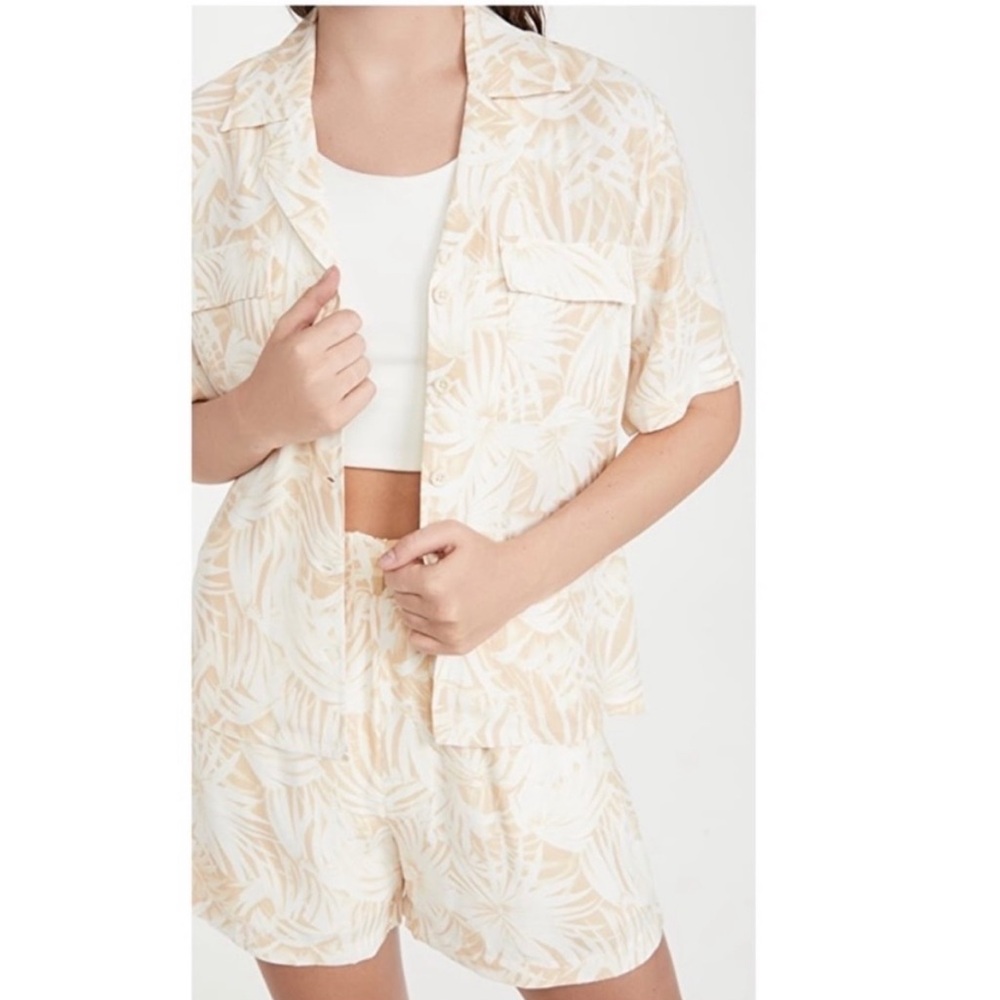 Anine Bing Cream White Tropical Button Down Top Shorts 2 Piece Set Hawaiian Palm